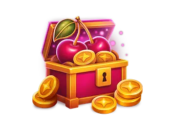 Coffre rose plein de fruits